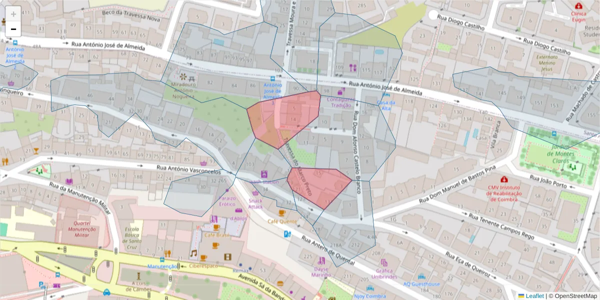Mapa detalhado do código postal 3000-265 com limites, códigos postais vizinhos e agências dos correios