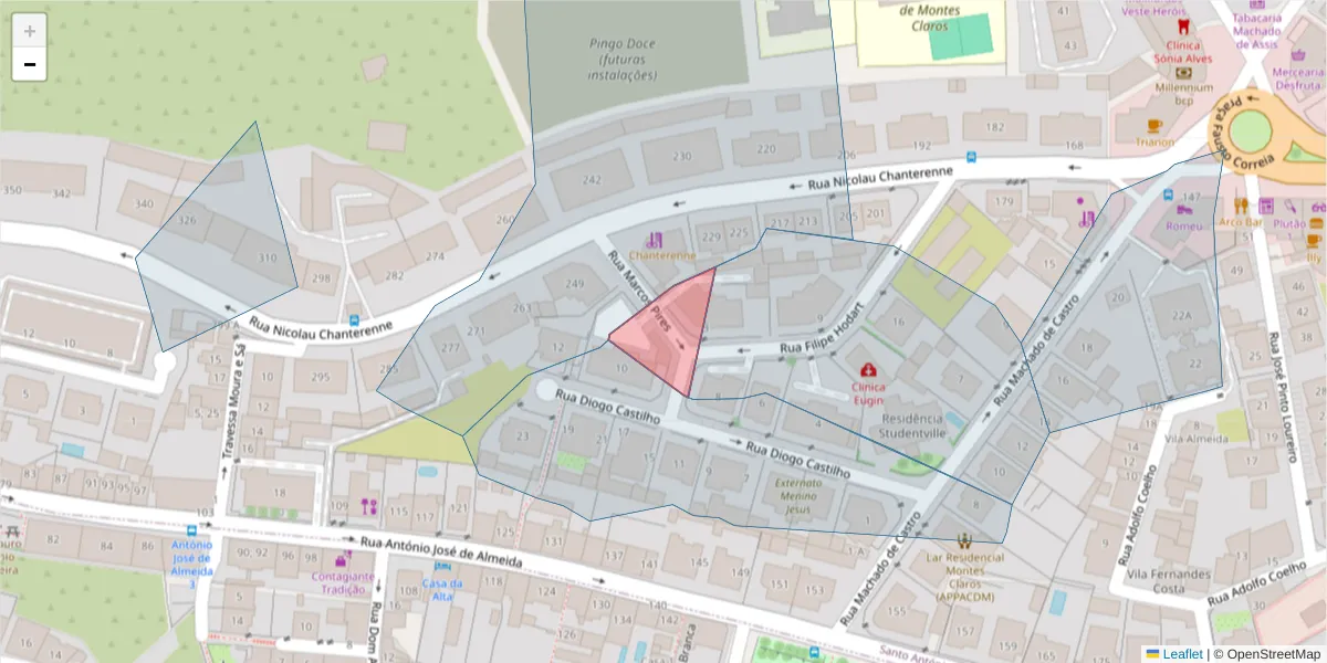 Mapa detalhado do código postal 3000-266 com limites, códigos postais vizinhos e agências dos correios