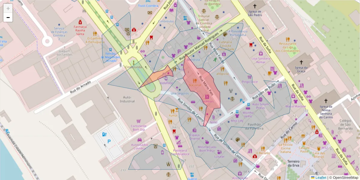 Mapa detalhado do código postal 3000-268 com limites, códigos postais vizinhos e agências dos correios