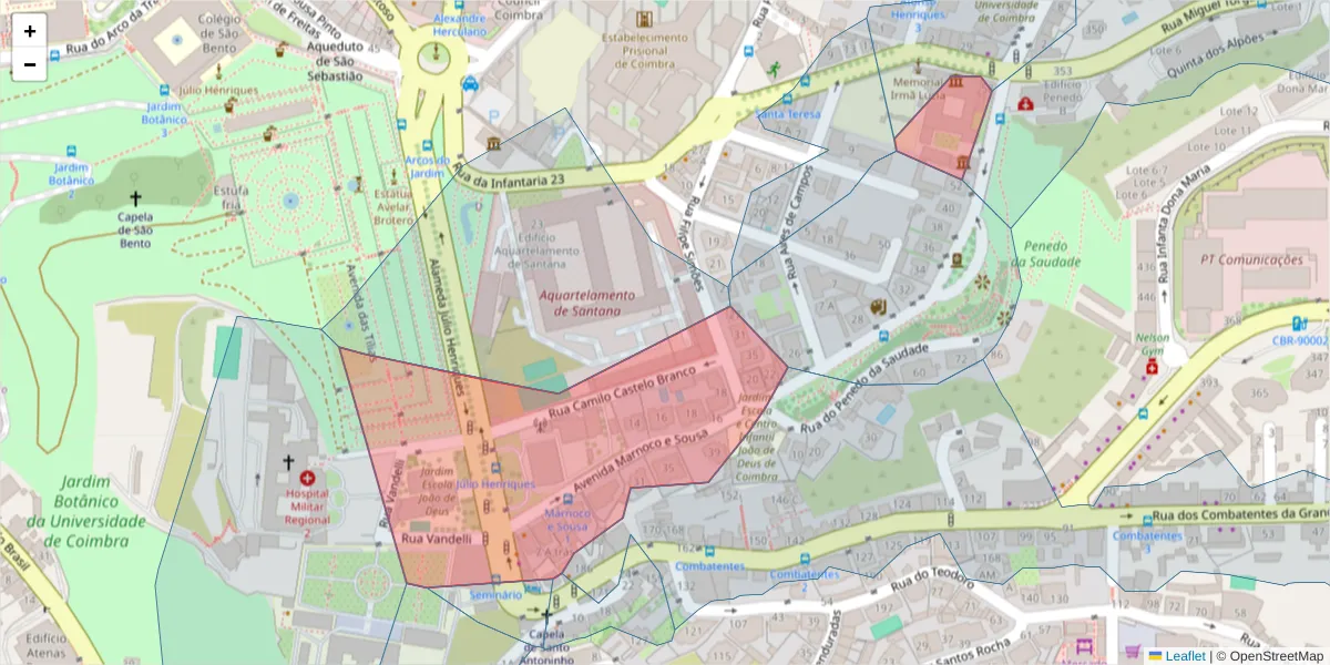 Mapa detalhado do código postal 3000-271 com limites, códigos postais vizinhos e agências dos correios