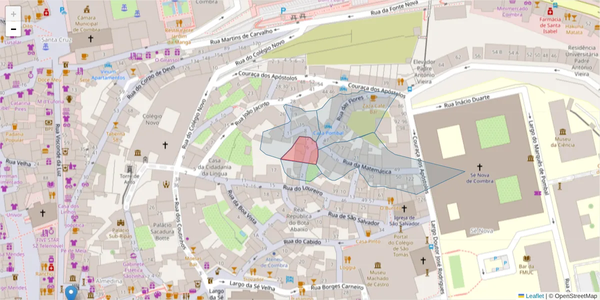 Mapa detalhado do código postal 3000-275 com limites, códigos postais vizinhos e agências dos correios