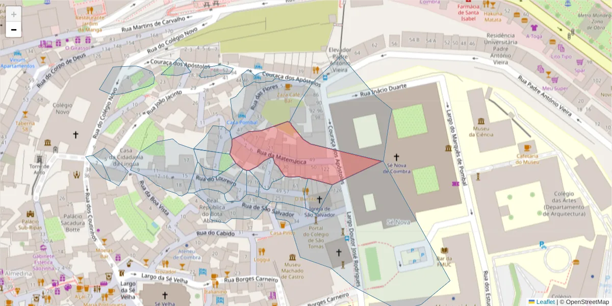 Mapa detalhado do código postal 3000-276 com limites, códigos postais vizinhos e agências dos correios