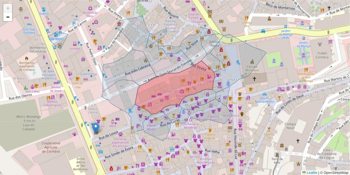 Mapa detalhado do código postal 3000-282 com limites, códigos postais vizinhos e agências dos correios