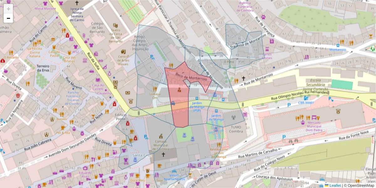 Mapa detalhado do código postal 3000-284 com limites, códigos postais vizinhos e agências dos correios