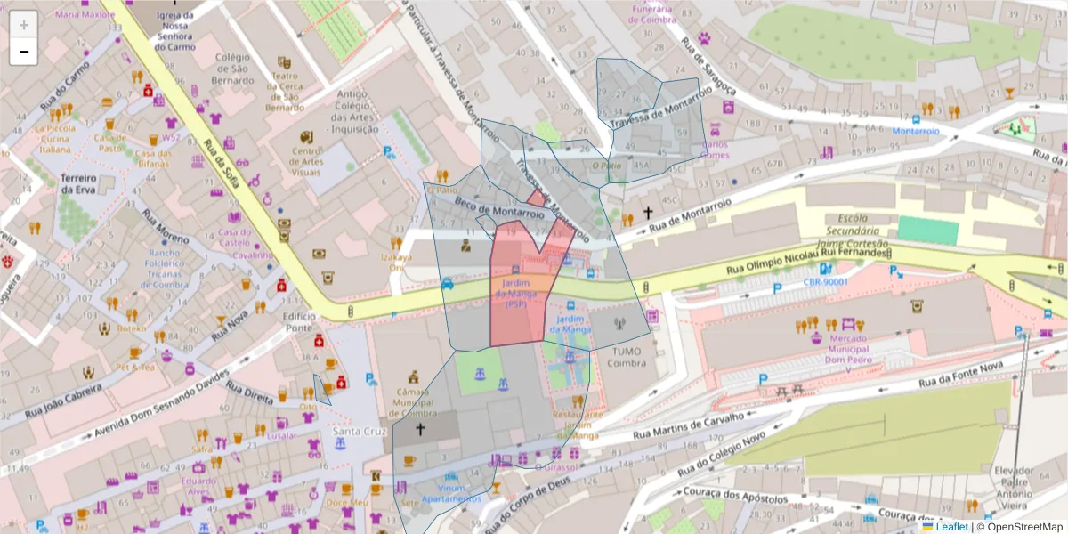 Mapa detalhado do código postal 3000-285 com limites, códigos postais vizinhos e agências dos correios