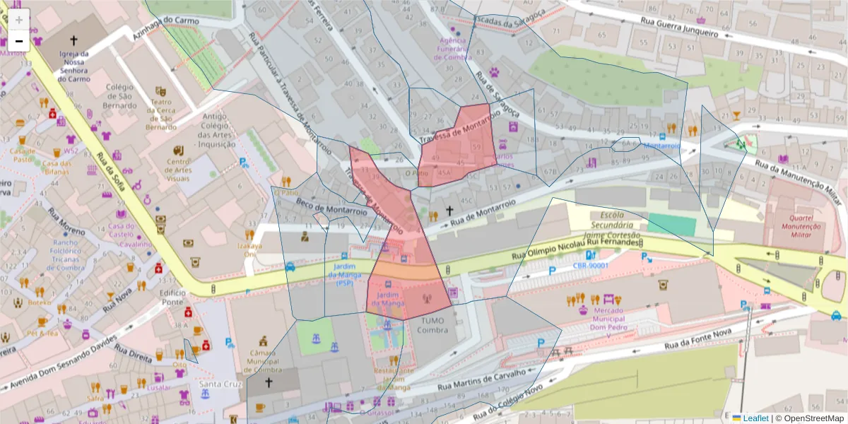 Mapa detalhado do código postal 3000-289 com limites, códigos postais vizinhos e agências dos correios