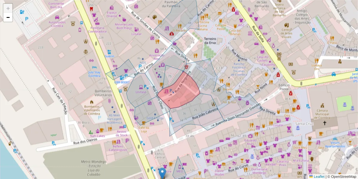 Mapa detalhado do código postal 3000-294 com limites, códigos postais vizinhos e agências dos correios