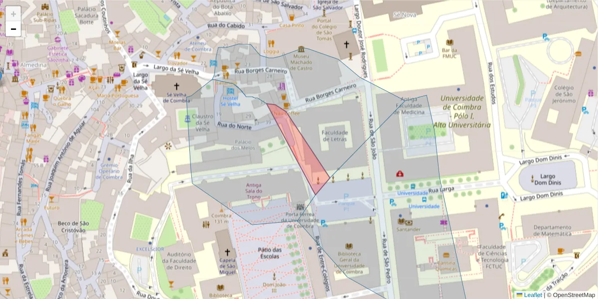 Mapa detalhado do código postal 3000-296 com limites, códigos postais vizinhos e agências dos correios