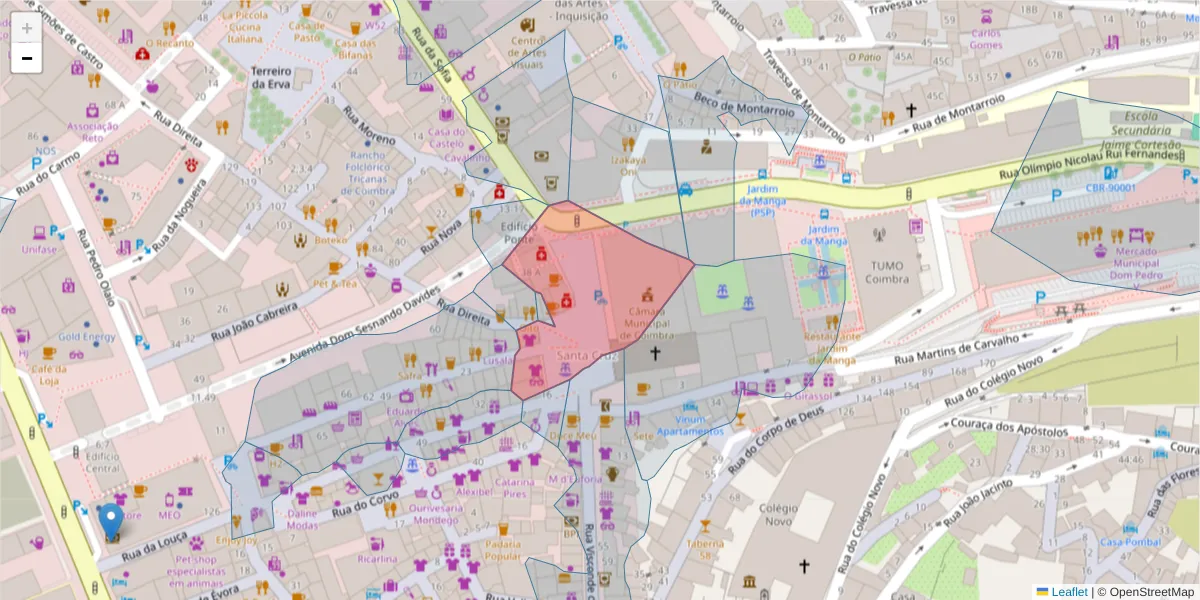 Mapa detalhado do código postal 3000-300 com limites, códigos postais vizinhos e agências dos correios