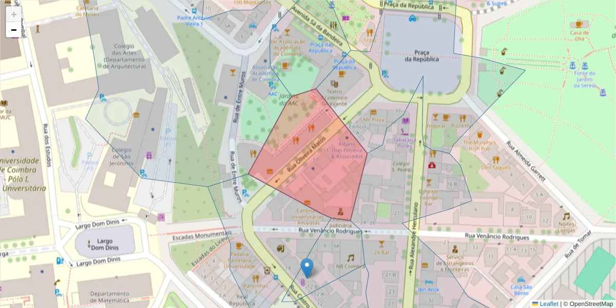 Mapa detalhado do código postal 3000-305 com limites, códigos postais vizinhos e agências dos correios
