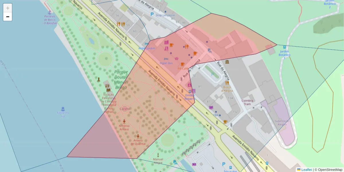 Mapa detalhado do código postal 3000-306 com limites, códigos postais vizinhos e agências dos correios