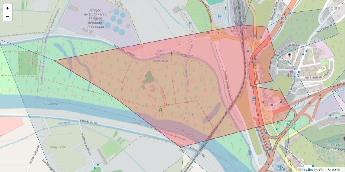 Mapa detalhado do código postal 3000-312 com limites, códigos postais vizinhos e agências dos correios