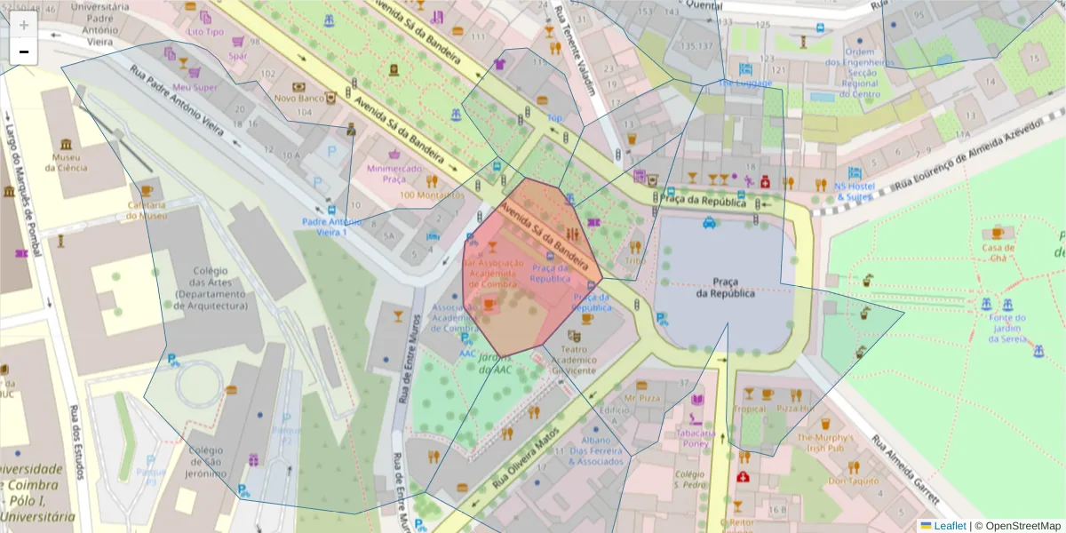 Mapa detalhado do código postal 3000-314 com limites, códigos postais vizinhos e agências dos correios