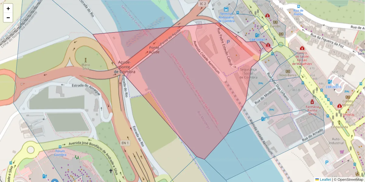 Mapa detalhado do código postal 3000-316 com limites, códigos postais vizinhos e agências dos correios
