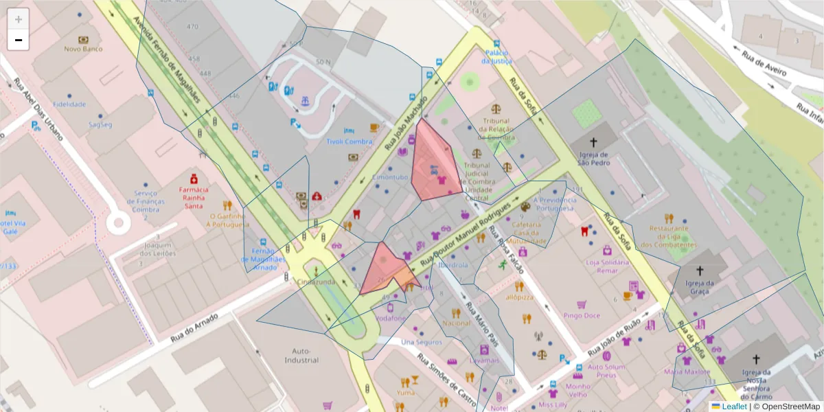 Mapa detalhado do código postal 3000-348 com limites, códigos postais vizinhos e agências dos correios