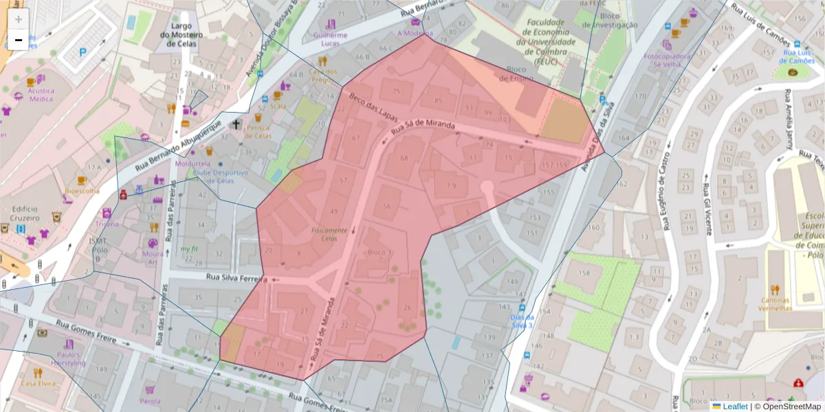 Mapa detalhado do código postal 3000-353 com limites, códigos postais vizinhos e agências dos correios