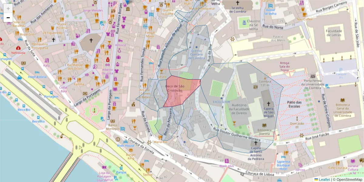 Mapa detalhado do código postal 3000-365 com limites, códigos postais vizinhos e agências dos correios