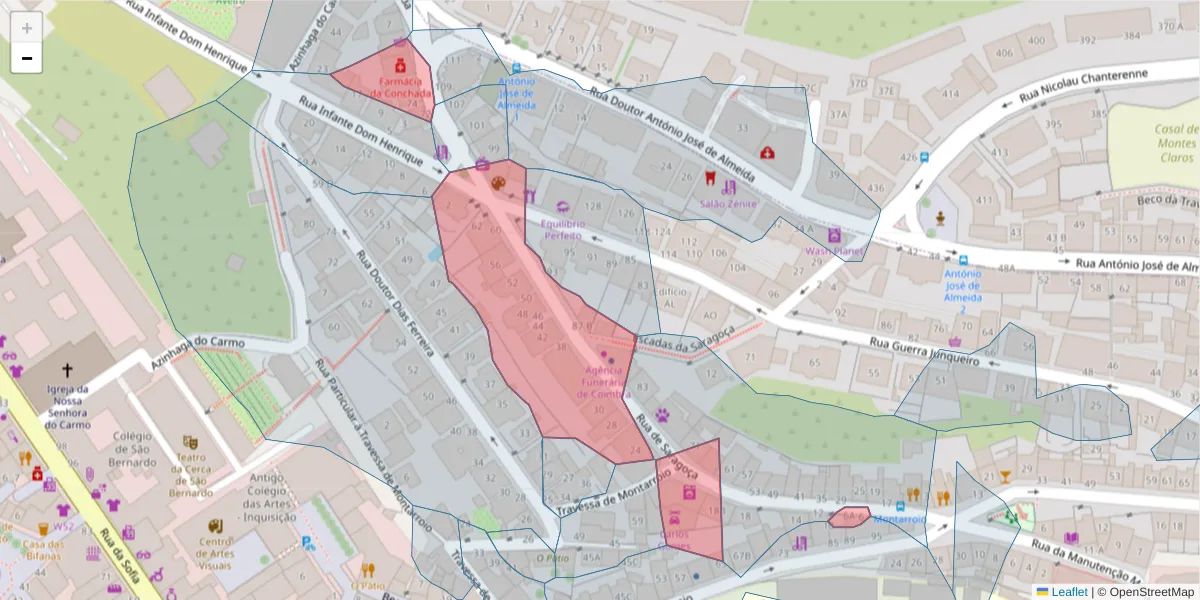 Mapa detalhado do código postal 3000-379 com limites, códigos postais vizinhos e agências dos correios