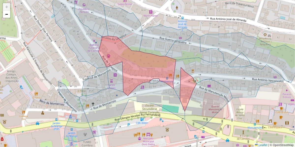 Mapa detalhado do código postal 3000-380 com limites, códigos postais vizinhos e agências dos correios