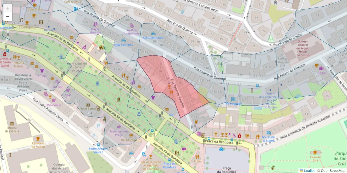 Mapa detalhado do código postal 3000-400 com limites, códigos postais vizinhos e agências dos correios