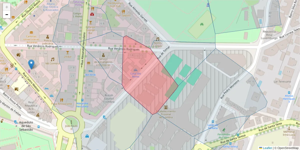Mapa detalhado do código postal 3000-409 com limites, códigos postais vizinhos e agências dos correios