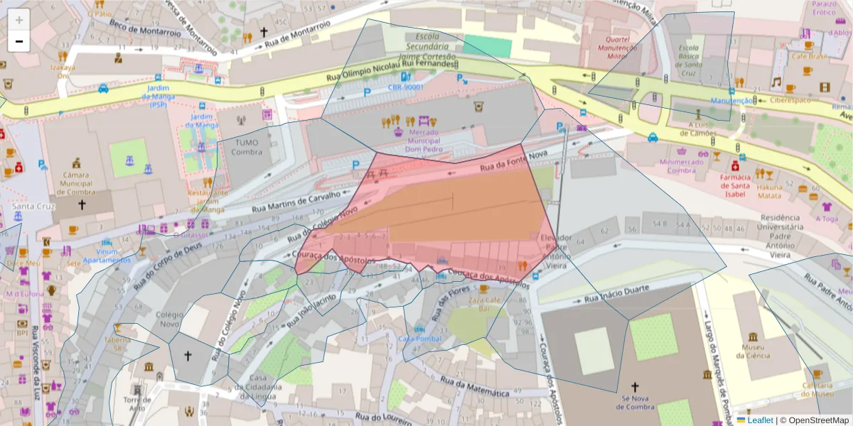 Mapa detalhado do código postal 3000-432 com limites, códigos postais vizinhos e agências dos correios