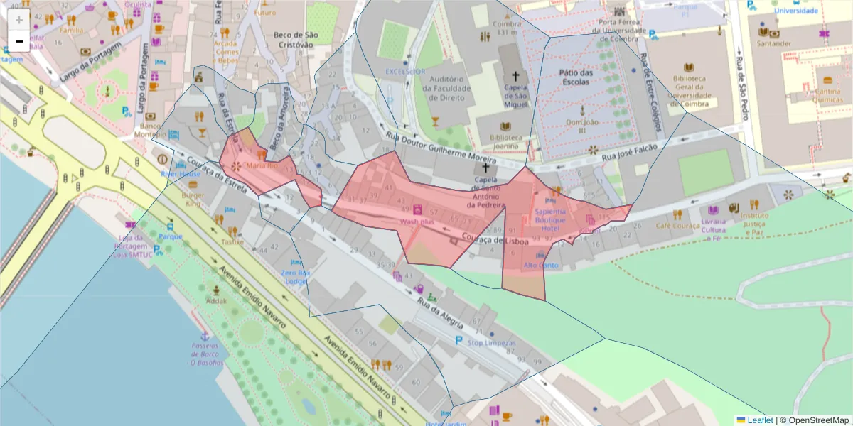 Mapa detalhado do código postal 3000-435 com limites, códigos postais vizinhos e agências dos correios
