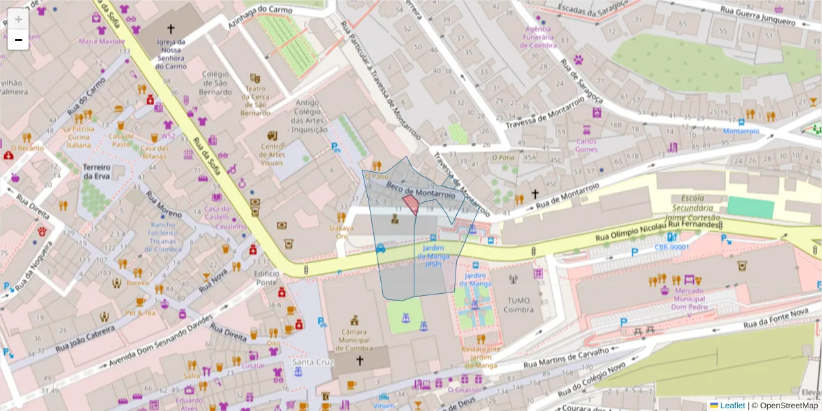 Mapa detalhado do código postal 3000-438 com limites, códigos postais vizinhos e agências dos correios