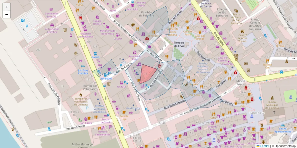 Mapa detalhado do código postal 3000-494 com limites, códigos postais vizinhos e agências dos correios