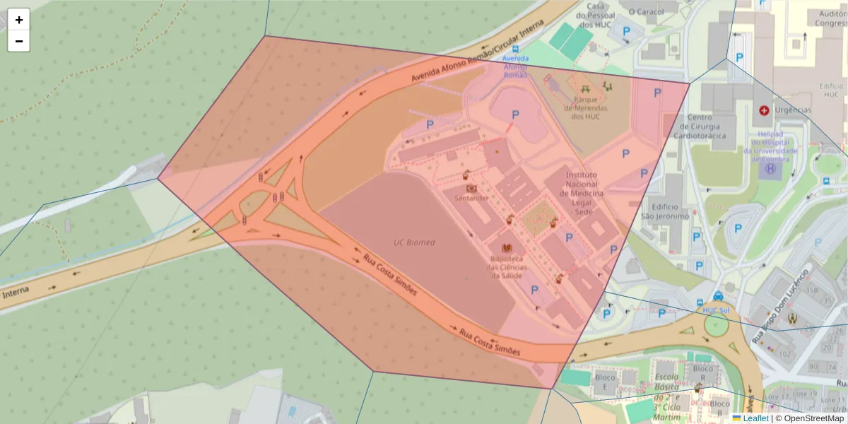 Mapa detalhado do código postal 3000-548 com limites, códigos postais vizinhos e agências dos correios