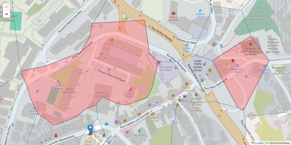 Mapa detalhado do código postal 3000-550 com limites, códigos postais vizinhos e agências dos correios