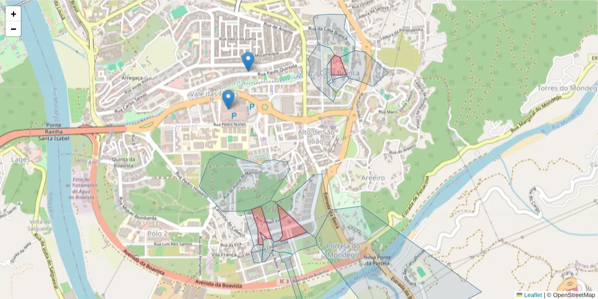 Mapa detalhado do código postal 3000-610 com limites, códigos postais vizinhos e agências dos correios