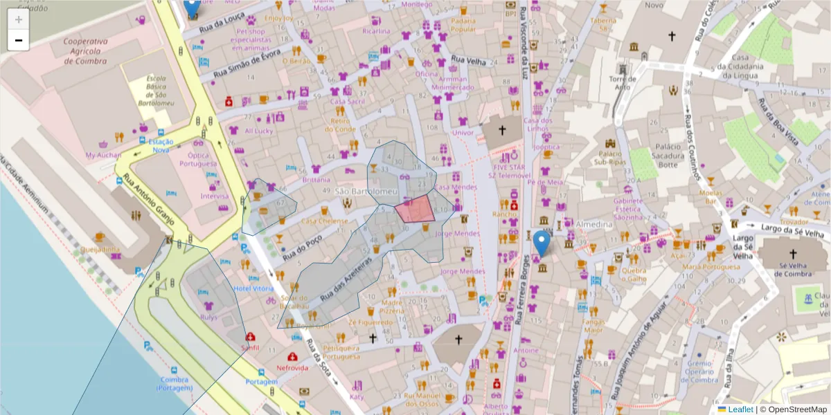 Mapa detalhado do código postal 3000-666 com limites, códigos postais vizinhos e agências dos correios