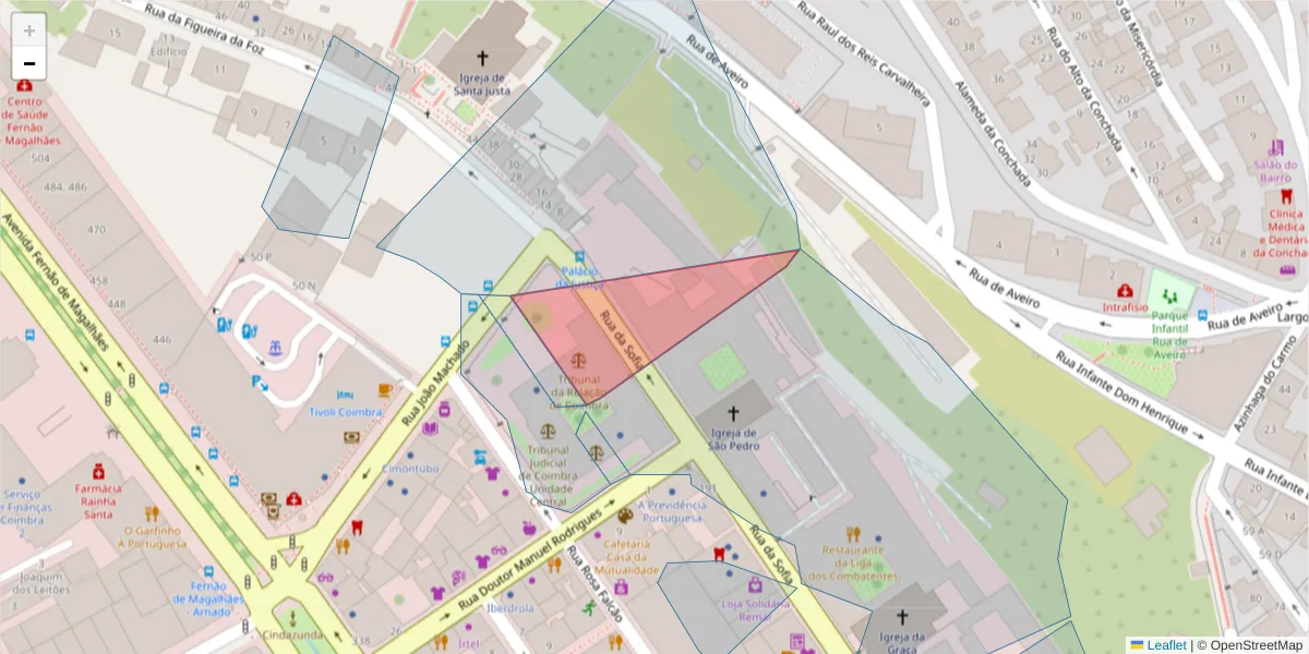 Mapa detalhado do código postal 3004-501 com limites, códigos postais vizinhos e agências dos correios