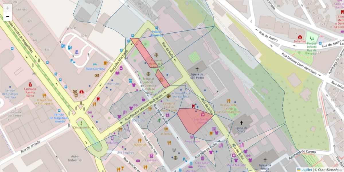 Mapa detalhado do código postal 3004-502 com limites, códigos postais vizinhos e agências dos correios