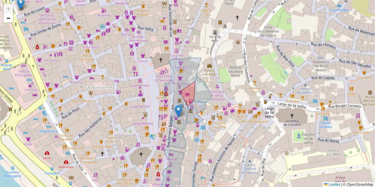 Mapa detalhado do código postal 3004-509 com limites, códigos postais vizinhos e agências dos correios