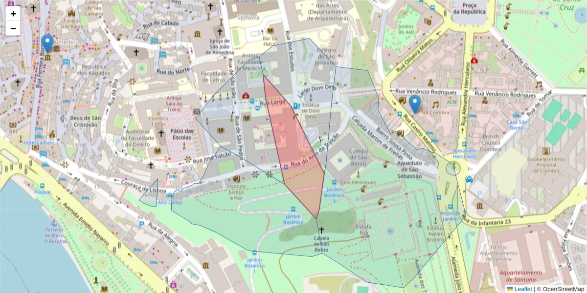 Mapa detalhado do código postal 3004-535 com limites, códigos postais vizinhos e agências dos correios