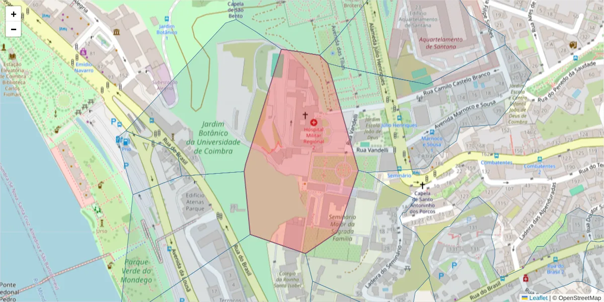 Mapa detalhado do código postal 3004-547 com limites, códigos postais vizinhos e agências dos correios