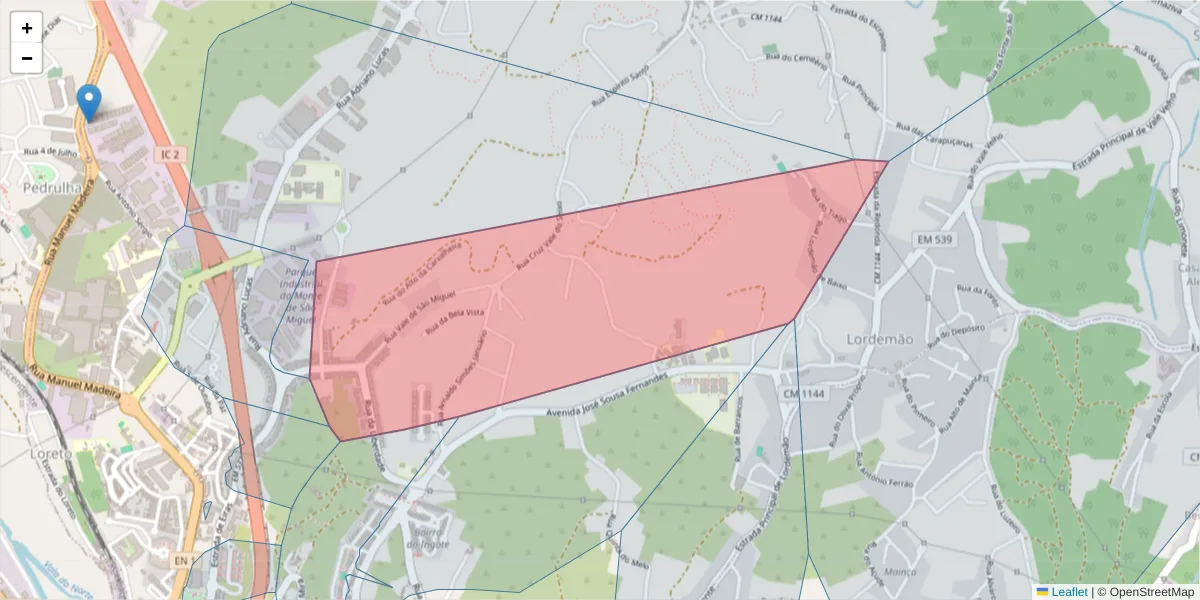 Mapa detalhado do código postal 3020-113 com limites, códigos postais vizinhos e agências dos correios