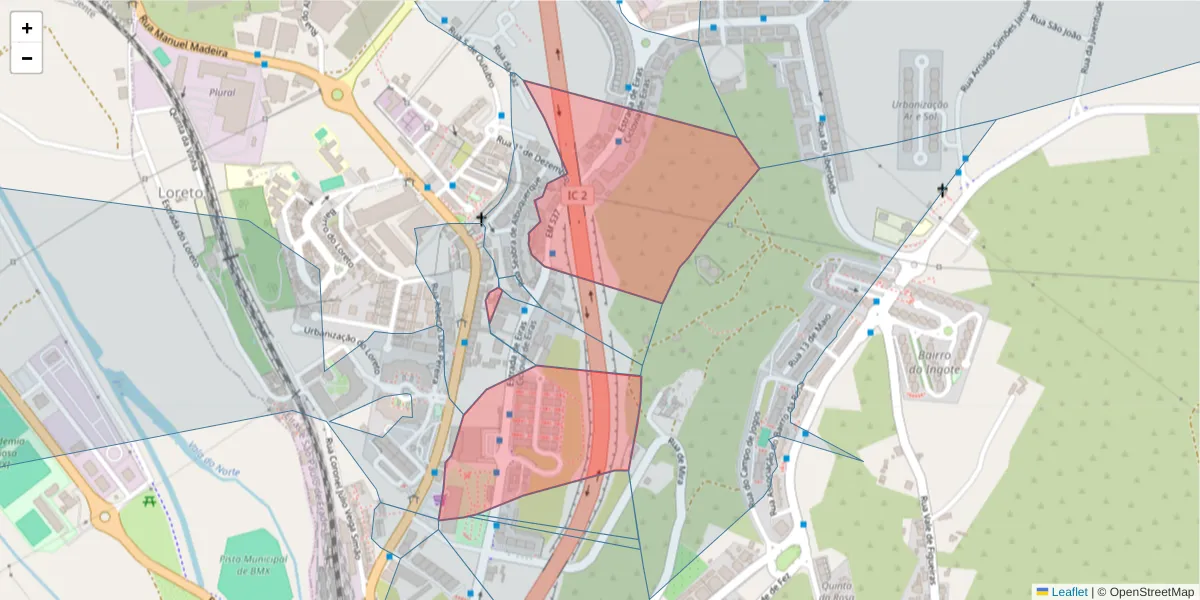 Mapa detalhado do código postal 3020-199 com limites, códigos postais vizinhos e agências dos correios