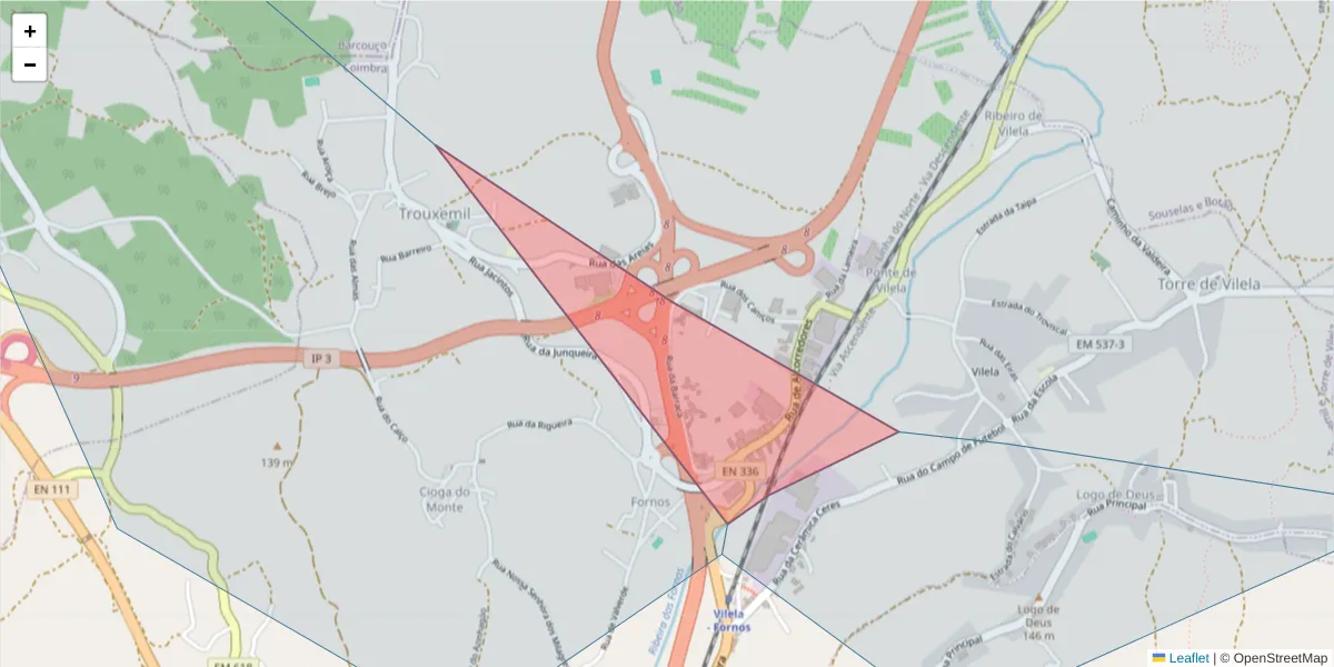Mapa detalhado do código postal 3020-923 com limites, códigos postais vizinhos e agências dos correios