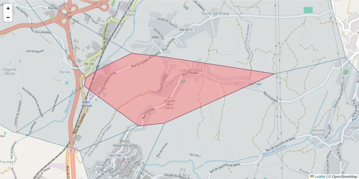 Mapa detalhado do código postal 3020-928 com limites, códigos postais vizinhos e agências dos correios