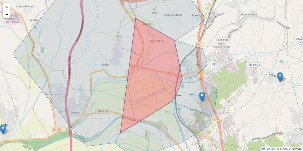 Mapa detalhado do código postal 3025-006 com limites, códigos postais vizinhos e agências dos correios