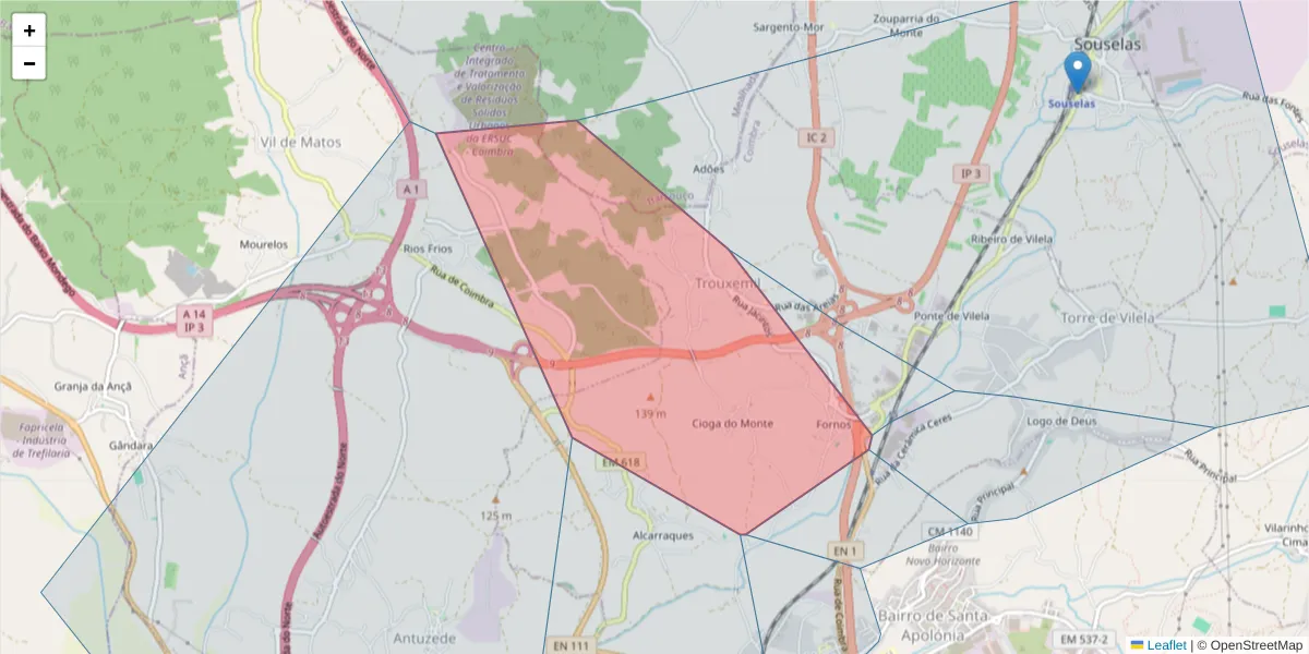 Mapa detalhado do código postal 3025-198 com limites, códigos postais vizinhos e agências dos correios