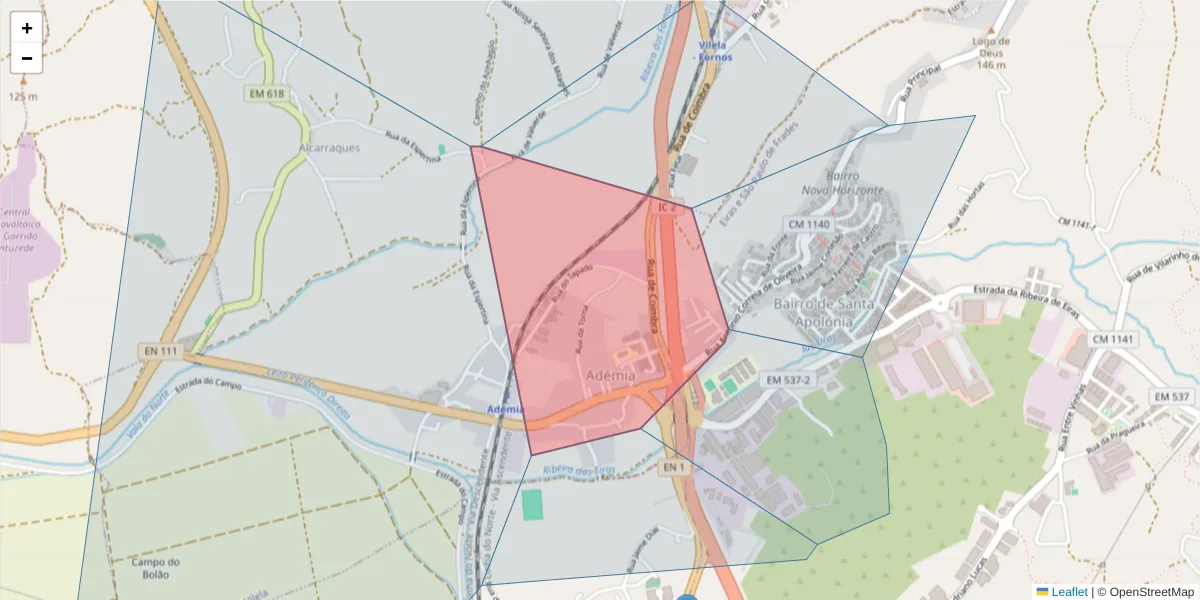 Mapa detalhado do código postal 3025-260 com limites, códigos postais vizinhos e agências dos correios