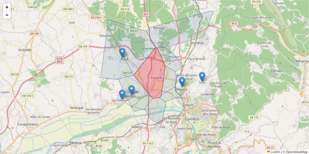 Mapa detalhado do código postal 3025-263 com limites, códigos postais vizinhos e agências dos correios