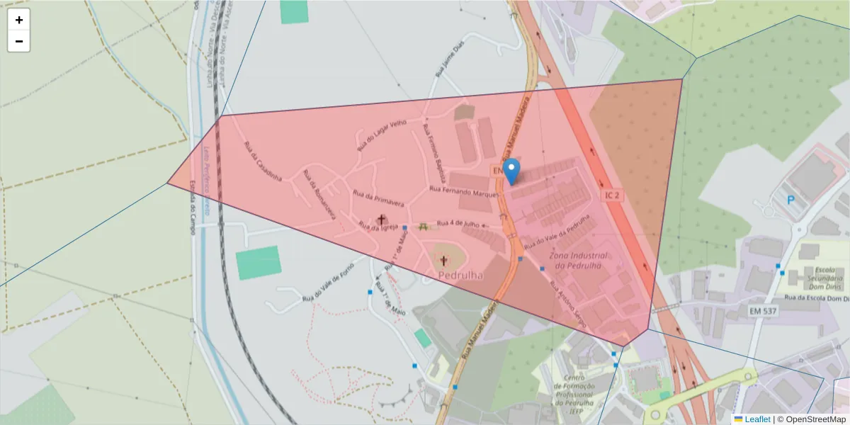 Mapa detalhado do código postal 3025-999 com limites, códigos postais vizinhos e agências dos correios
