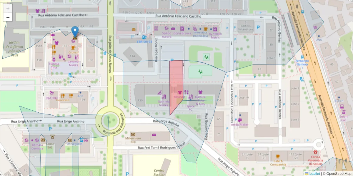 Mapa detalhado do código postal 3030-000 com limites, códigos postais vizinhos e agências dos correios