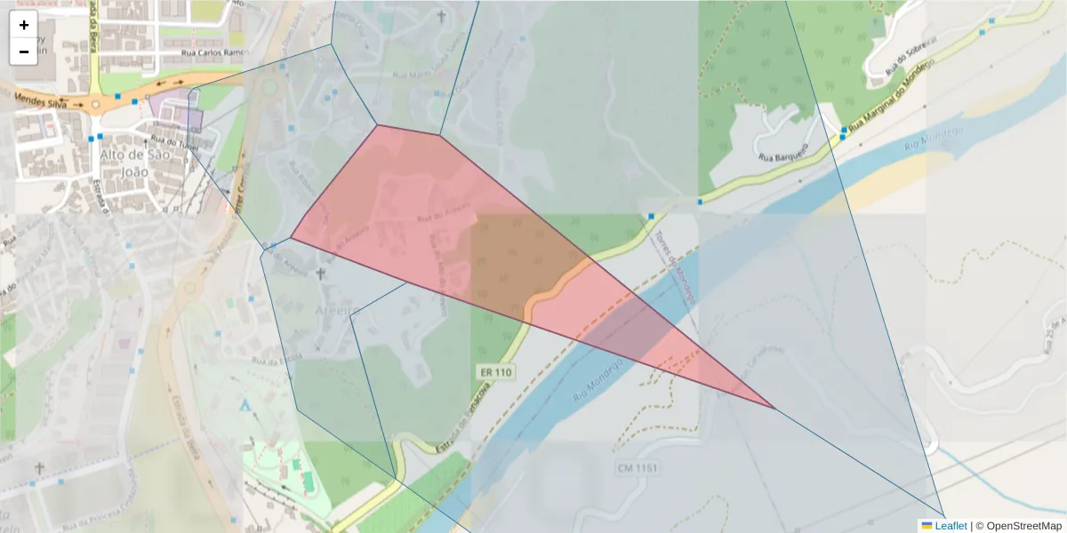 Mapa detalhado do código postal 3030-007 com limites, códigos postais vizinhos e agências dos correios
