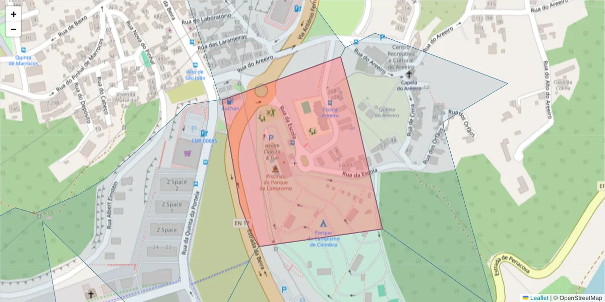 Mapa detalhado do código postal 3030-011 com limites, códigos postais vizinhos e agências dos correios